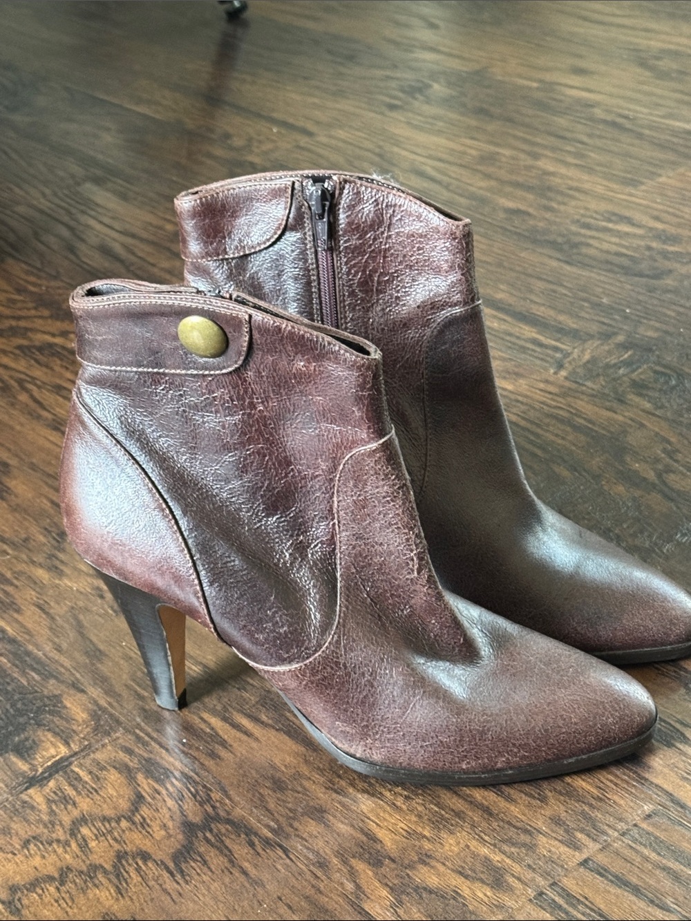 Faconnable Dark Brown Leather Pointed Toe Ankle Booties